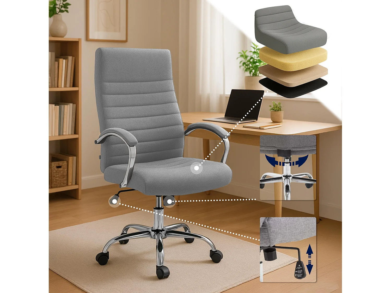 Fauteuil de bureau Valais - Tissu Gris110.00