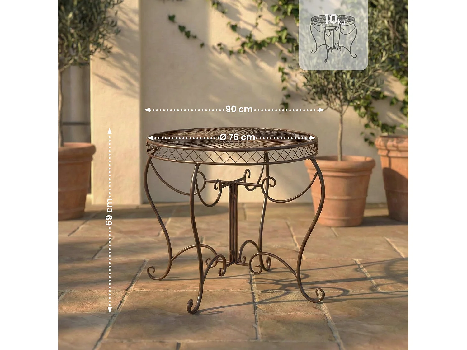 Table d'appoint de jardin - rond Ø 90 cm - Métal - Bronze - Sheela