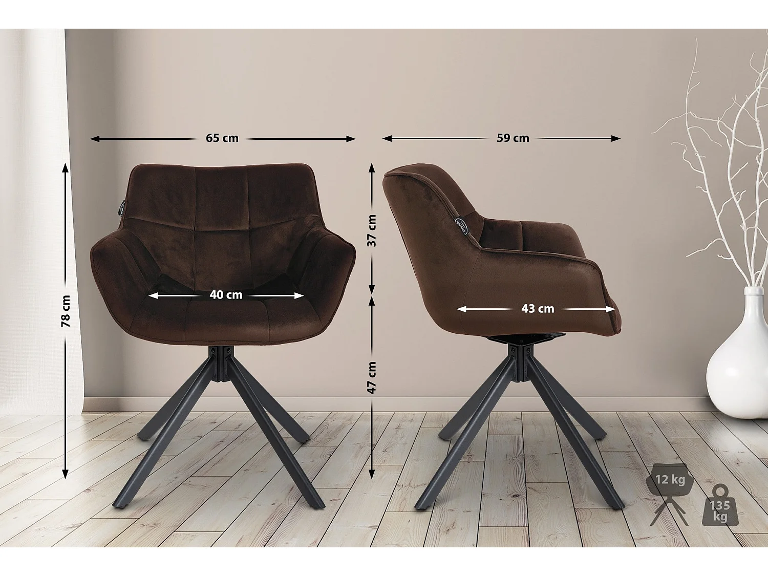 Chaise Westport Velours - Marron78.00