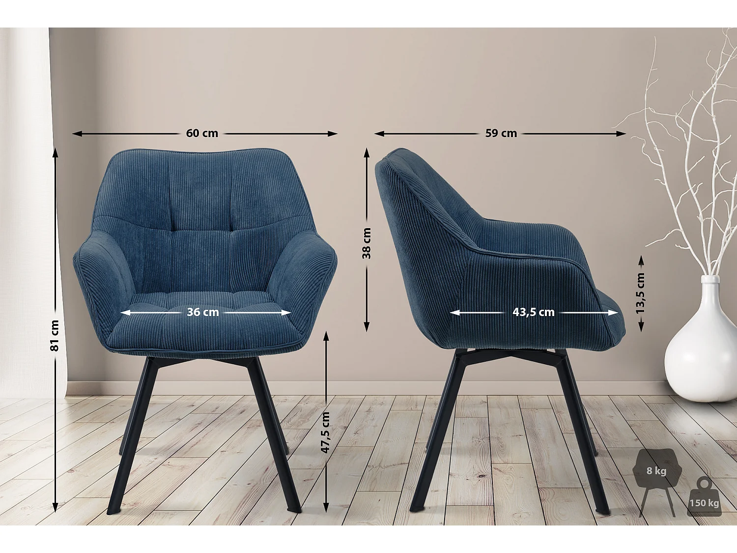 Fauteuil en tissu Jordi - Bleu81.00