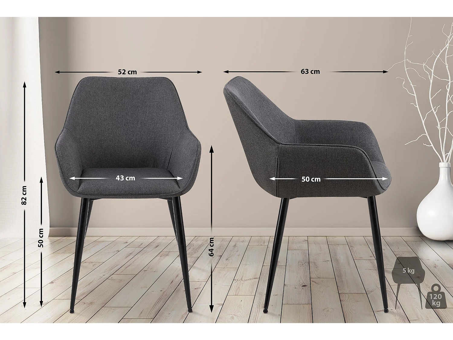 Fauteuil en tissu Vessa - Gris foncé82.00