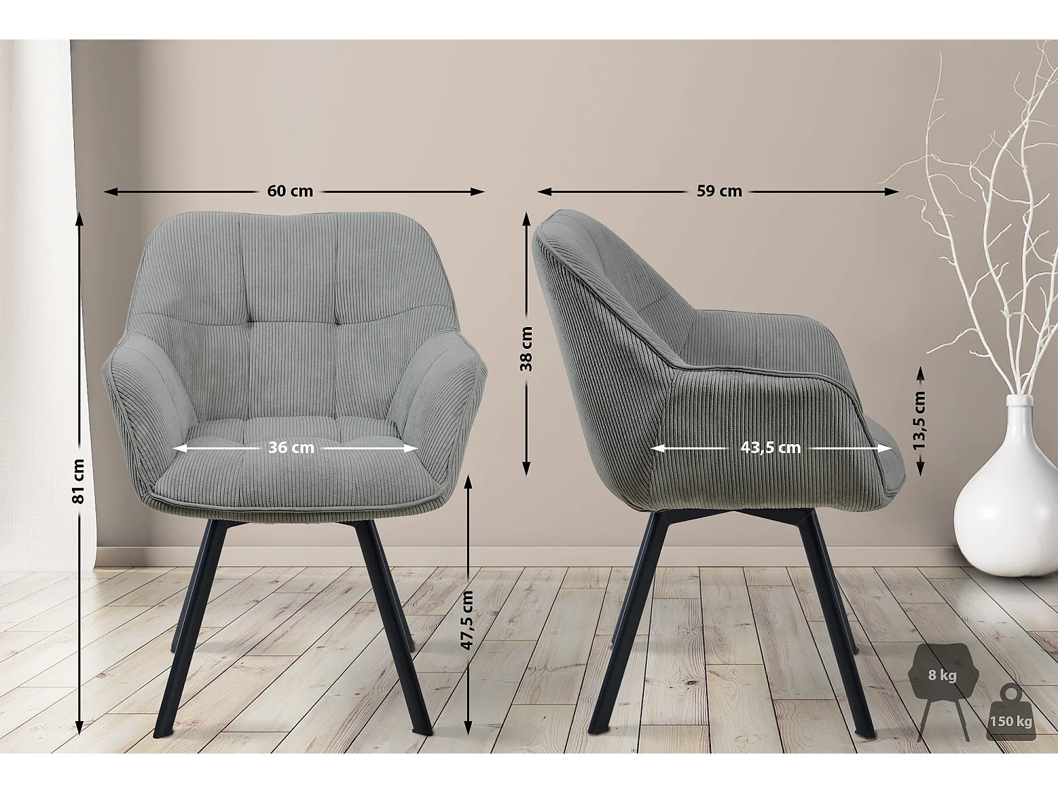Fauteuil en tissu Jordi - Gris81.00