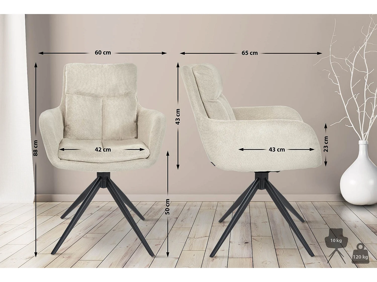 Fauteuil pivotant en tissu Vilas - Crème88.00