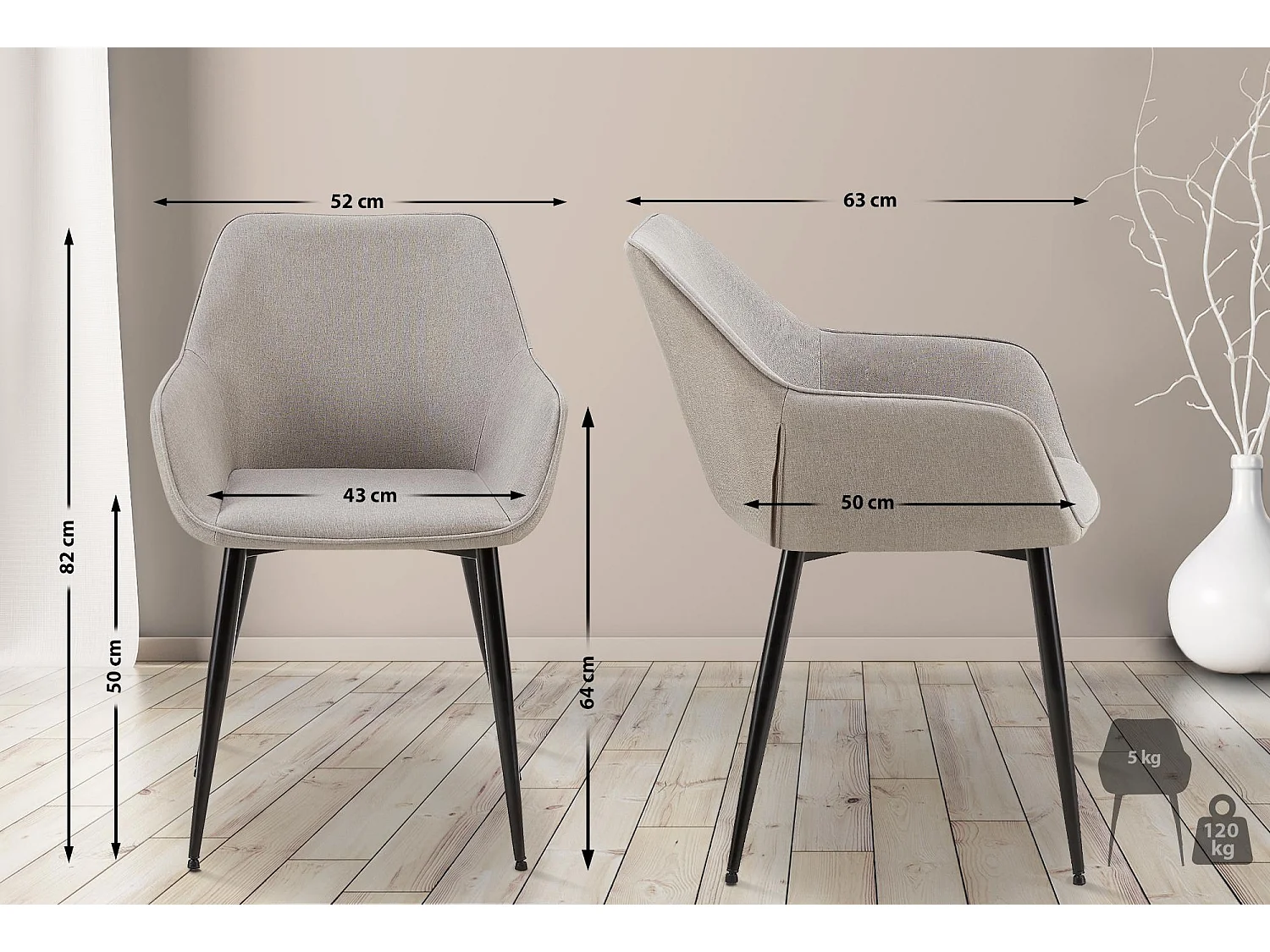 Fauteuil en tissu Vessa - Gris clair82.00