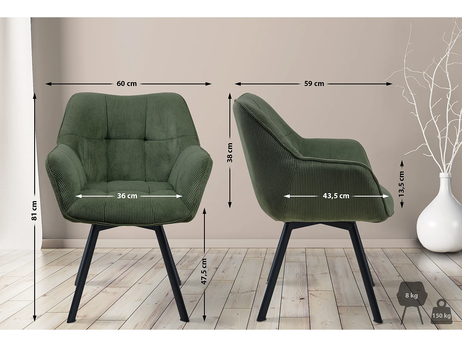 Fauteuil en tissu Jordi - Vert81.00