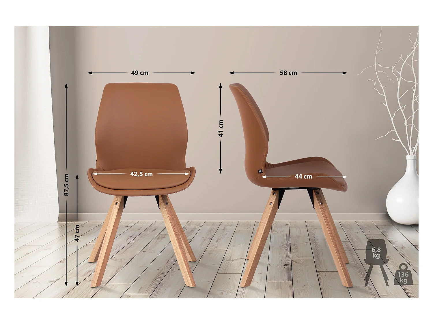 Esszimmerstuhl - Kunstleder - hellbraun - Luna