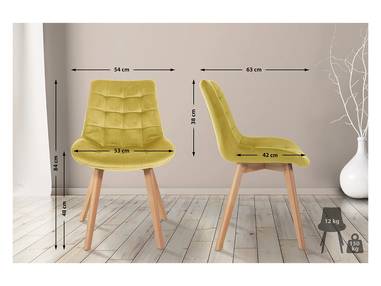 Esszimmerstuhl - Samt & schwarz - gelb - Brook