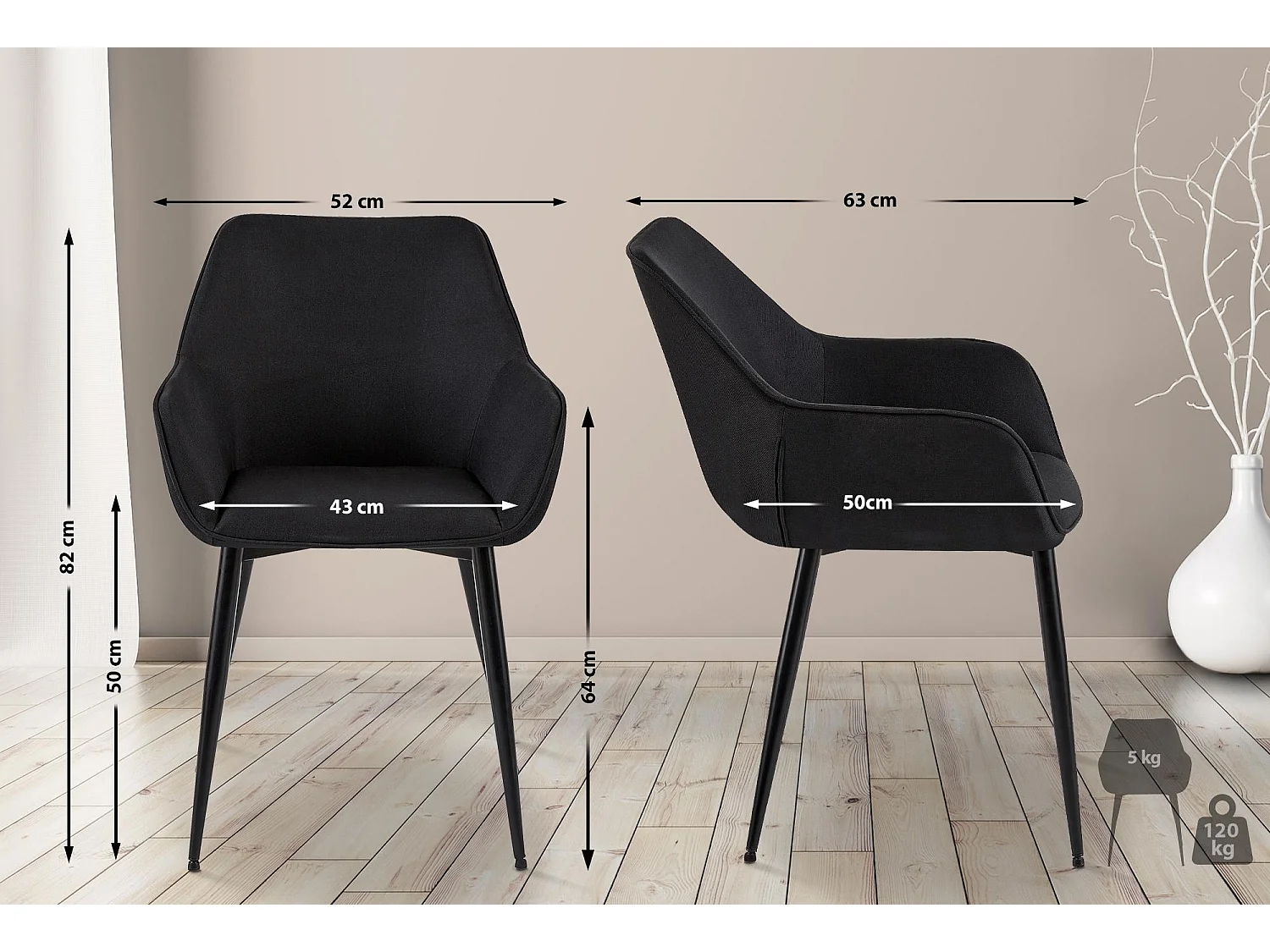 Fauteuil en tissu Vessa - Noir82.00