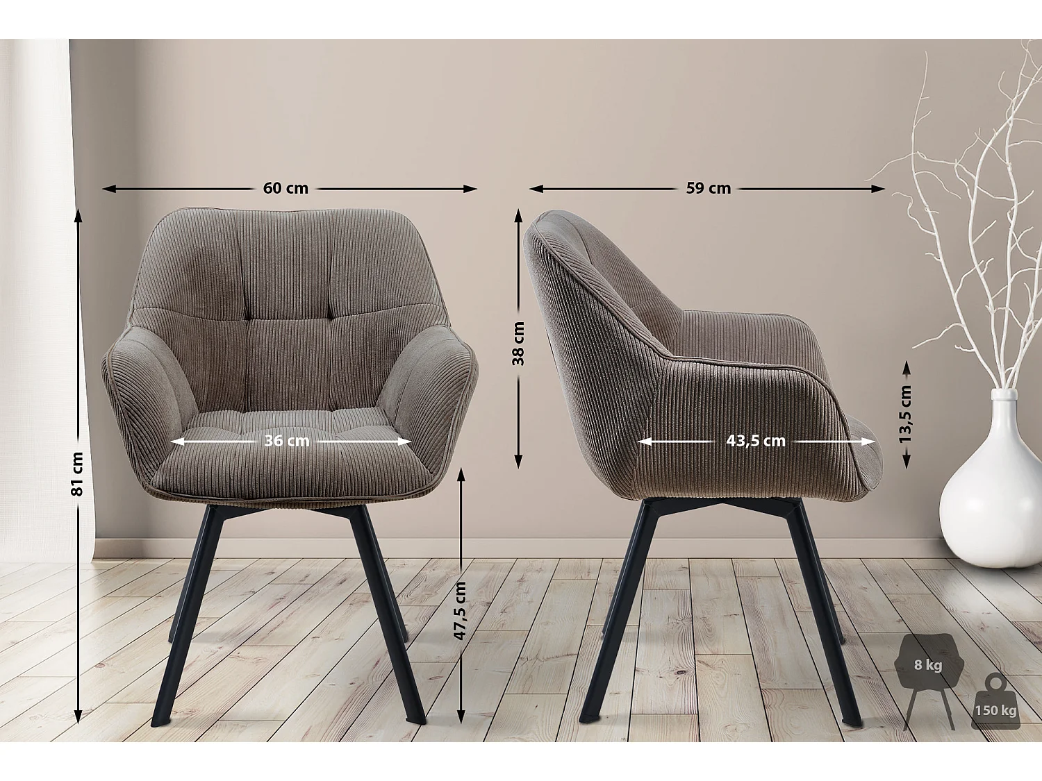 Fauteuil en tissu Jordi - Marron81.00