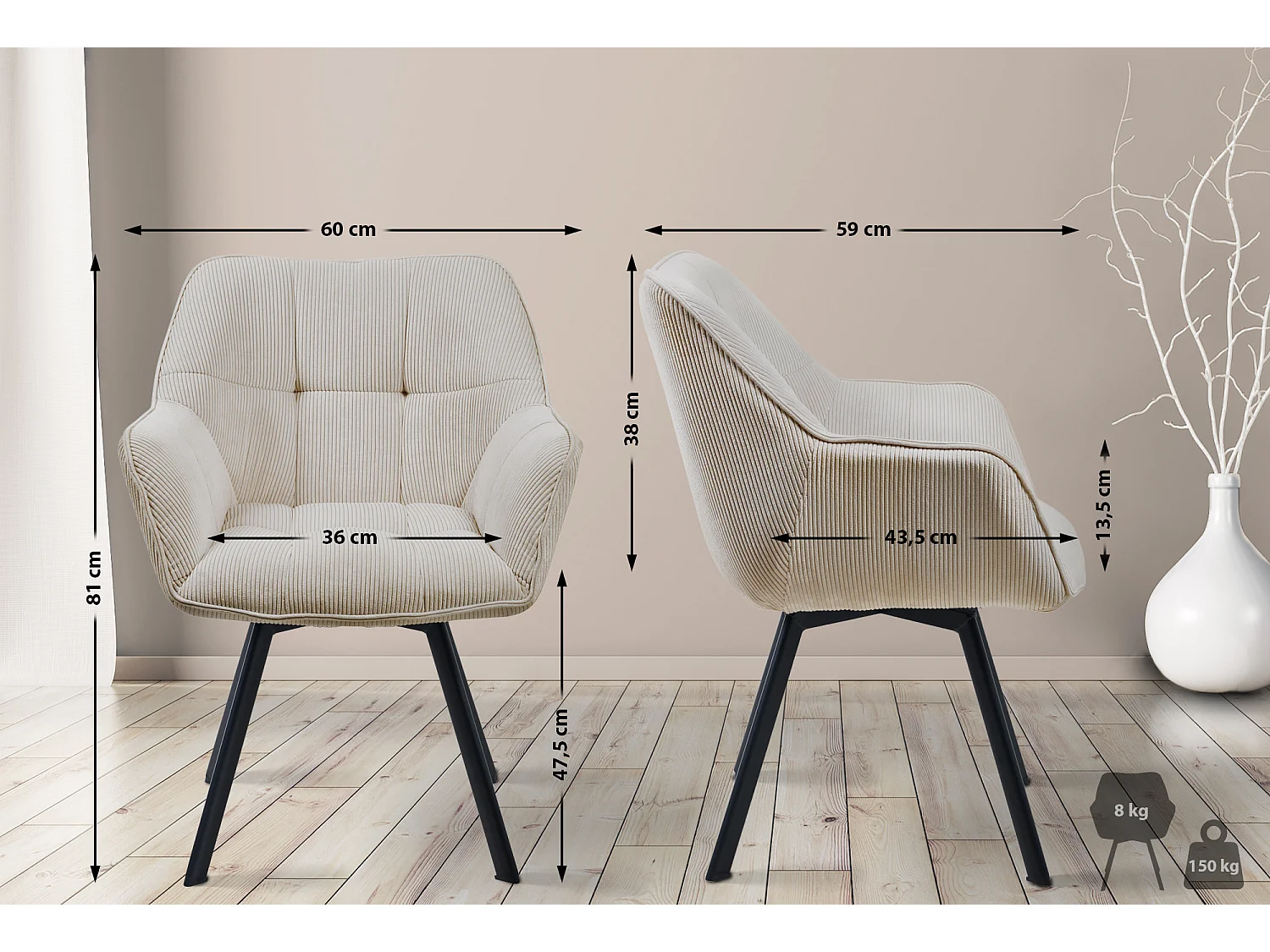 Fauteuil en tissu Jordi - Crème81.00