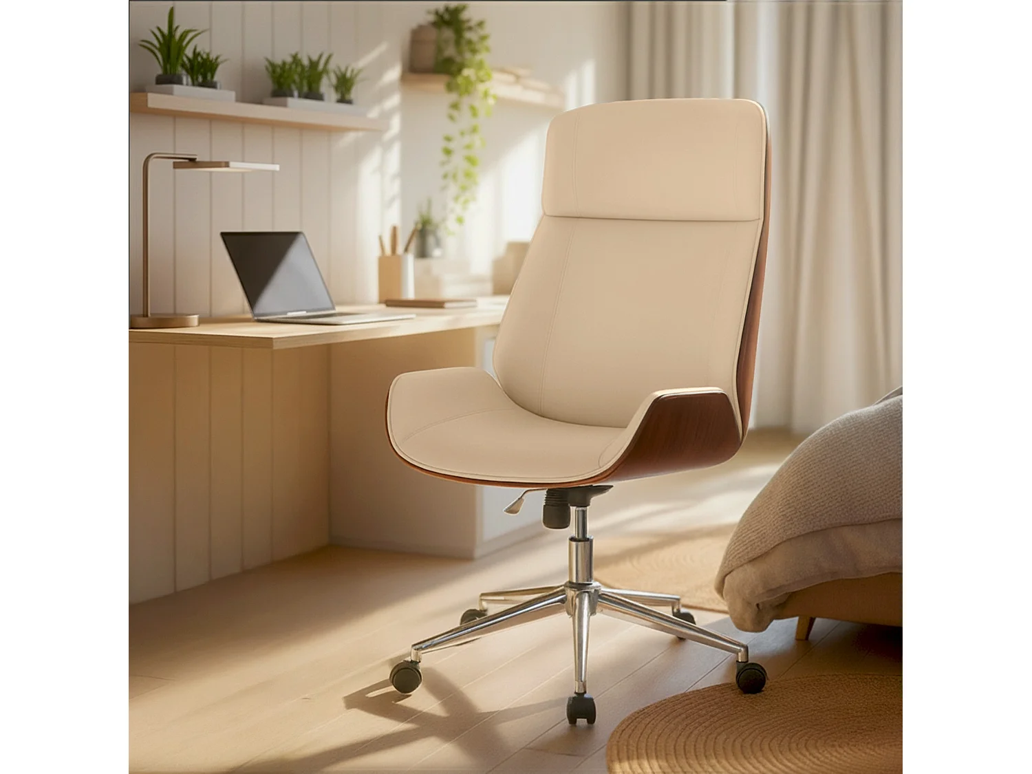 Fauteuil de bureau Varel - Noyer - Crème110.00