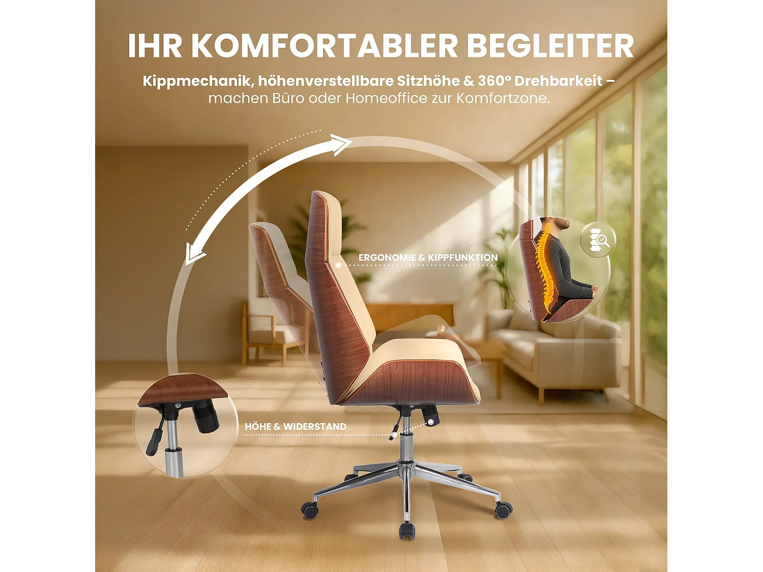 Fauteuil de bureau Varel - Noyer - Crème110.00