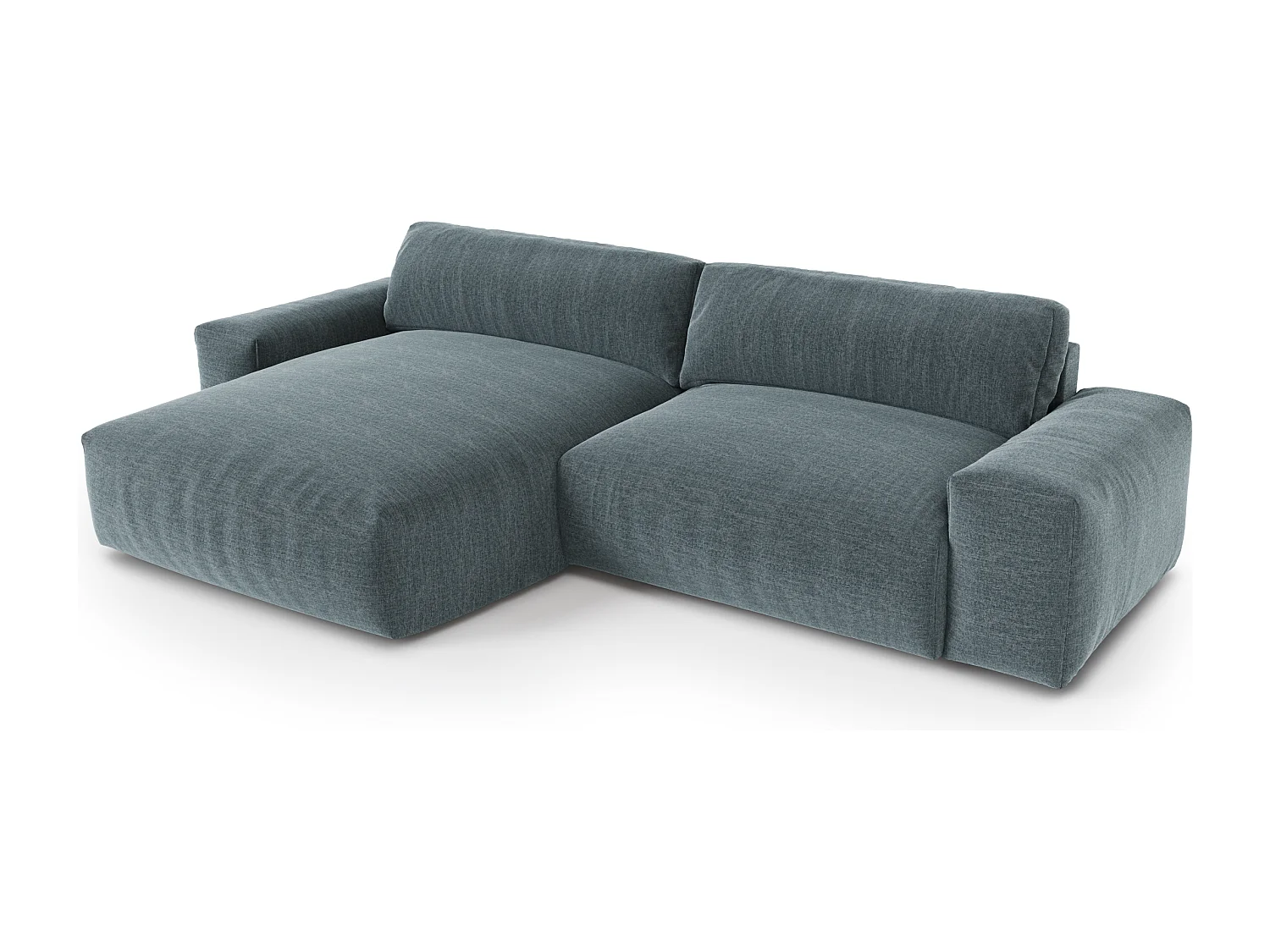 Canapé angle gauche 4 places tissu tramé toucher doux bleu gris 310cm  BLISS