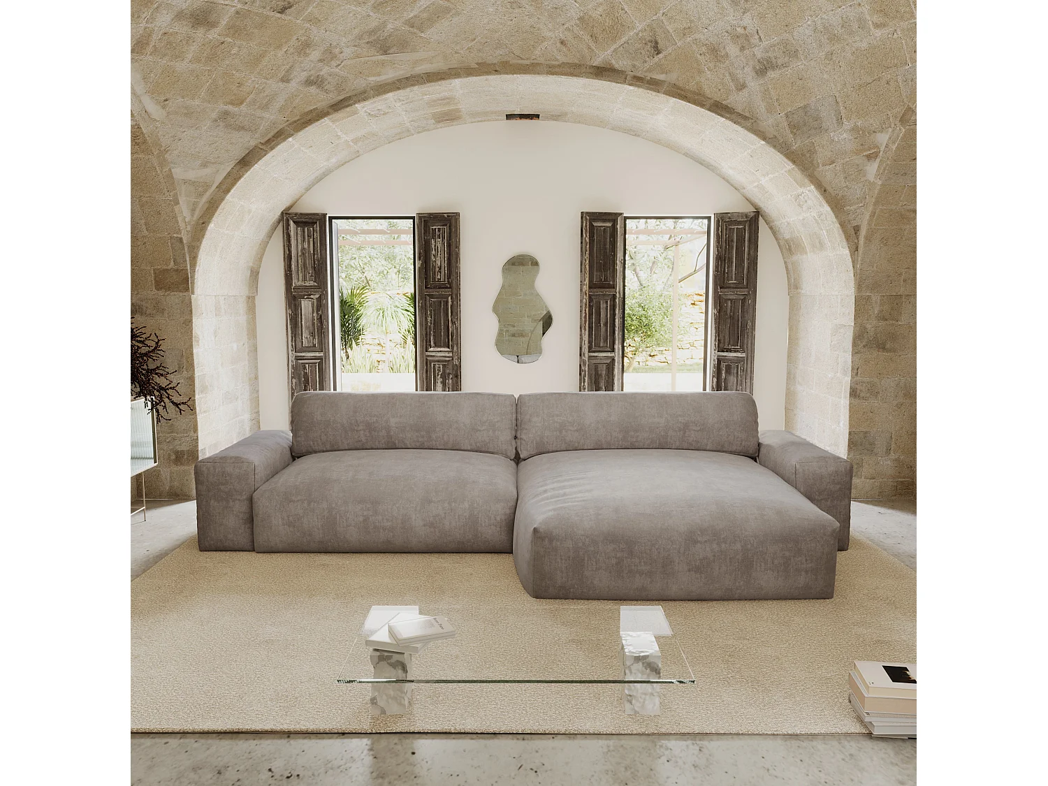 Canapé angle droit velours taupe 310cm BLISS