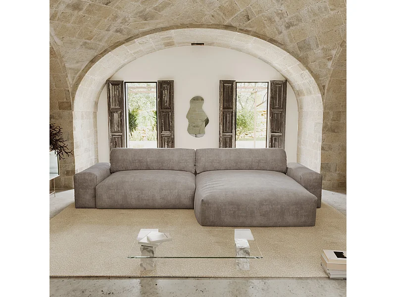 Canapé angle droit velours taupe 310cm BLISS