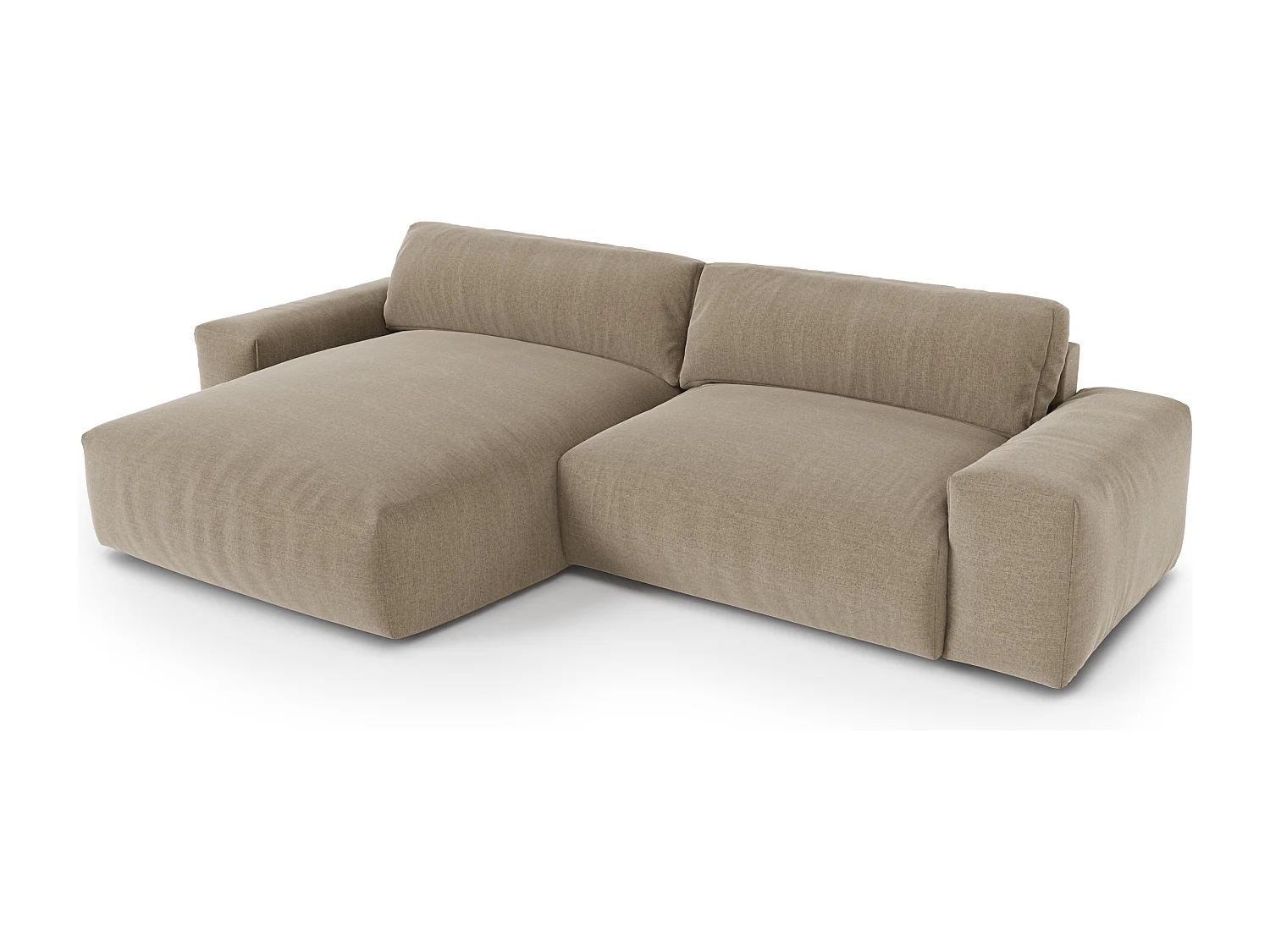 Canapé angle gauche 4 places tissu tramé toucher doux taupe 310cm BLISS