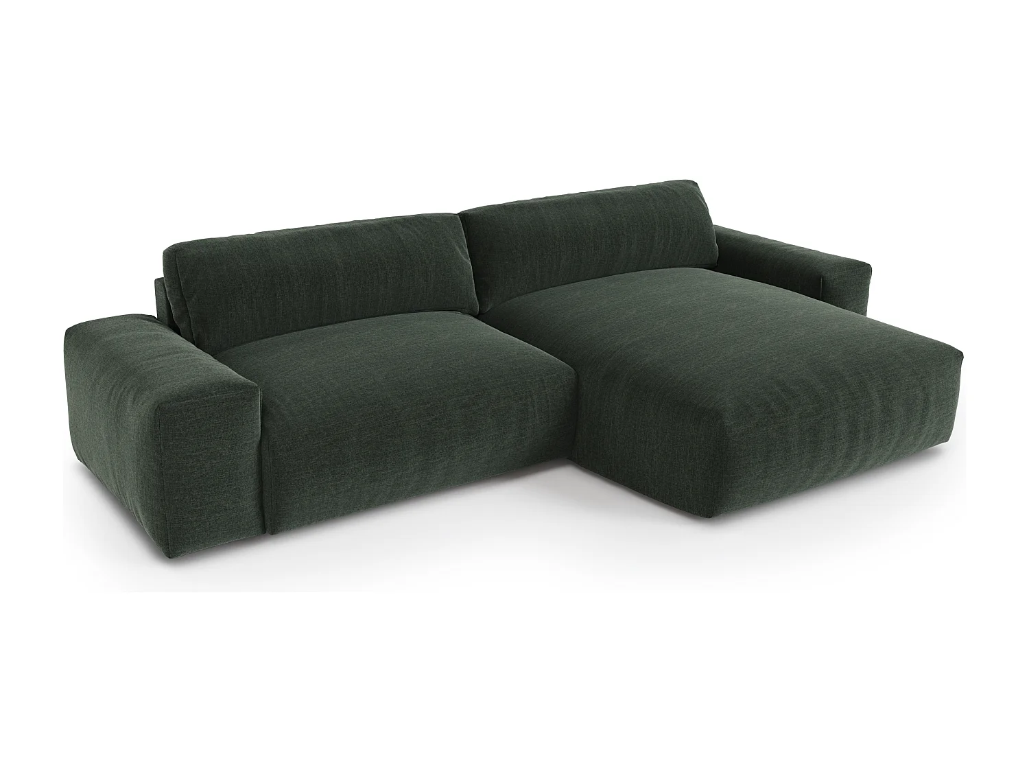 Canapé angle droit 4 places BLISS en tissu tramé toucher doux  vert kaki