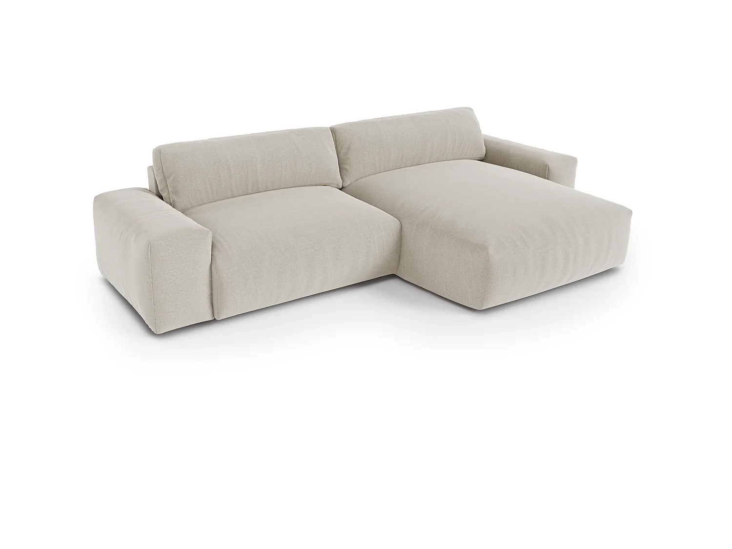 Canapé angle droit 4 places tissu tramé toucher doux beige 310cm