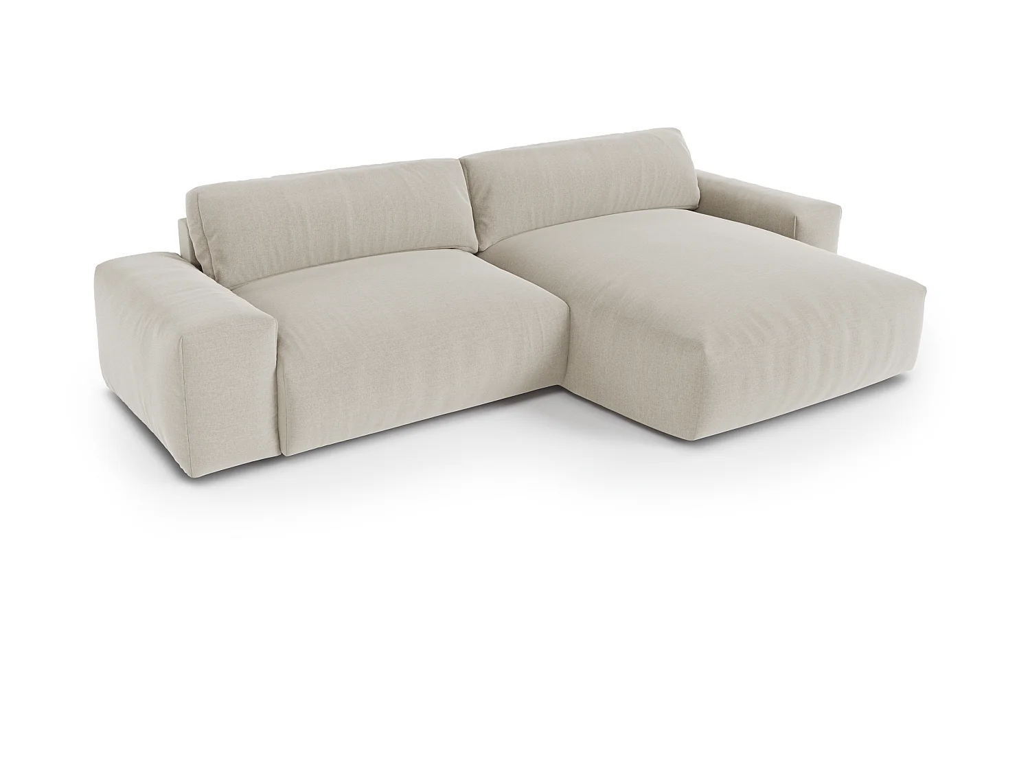 Canapé angle droit 4 places tissu tramé toucher doux beige 310cm