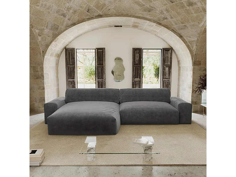 Canapé angle gauche 4 places velours gris graphite 310cm BLISS