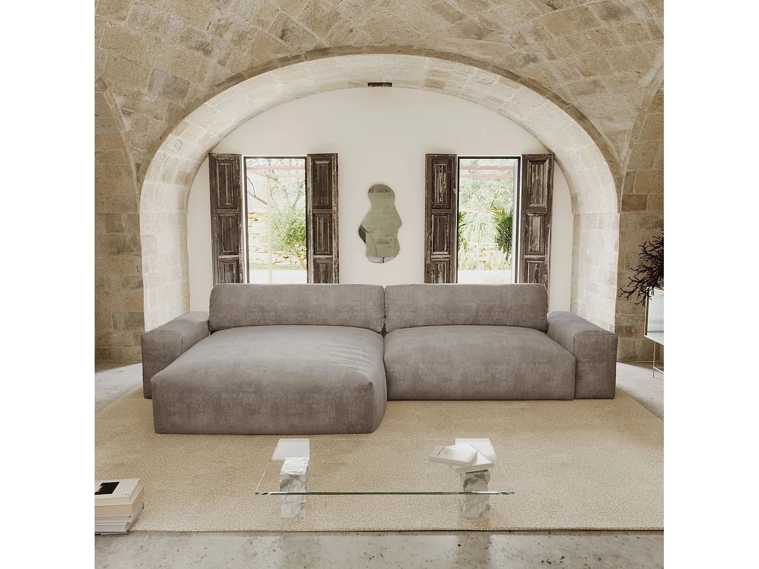 Canapé angle gauche velours taupe 310cm BLISS