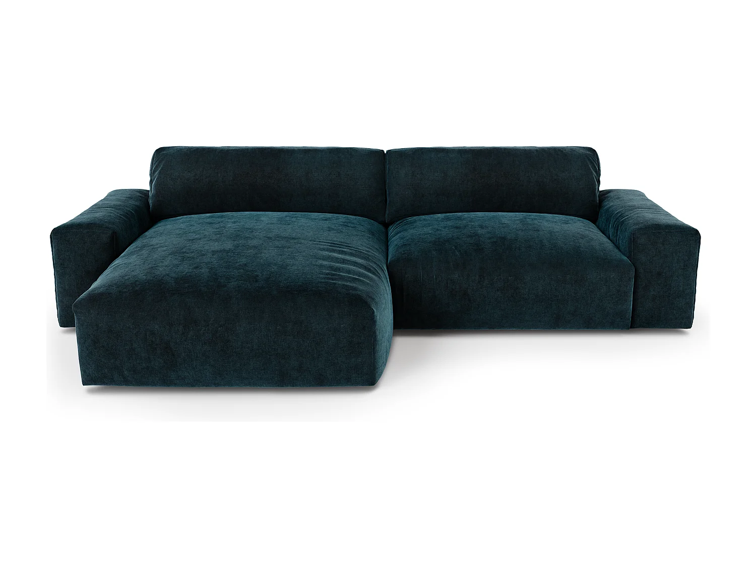 Canapé angle gauche 4 places BLISS en velours bleu paon