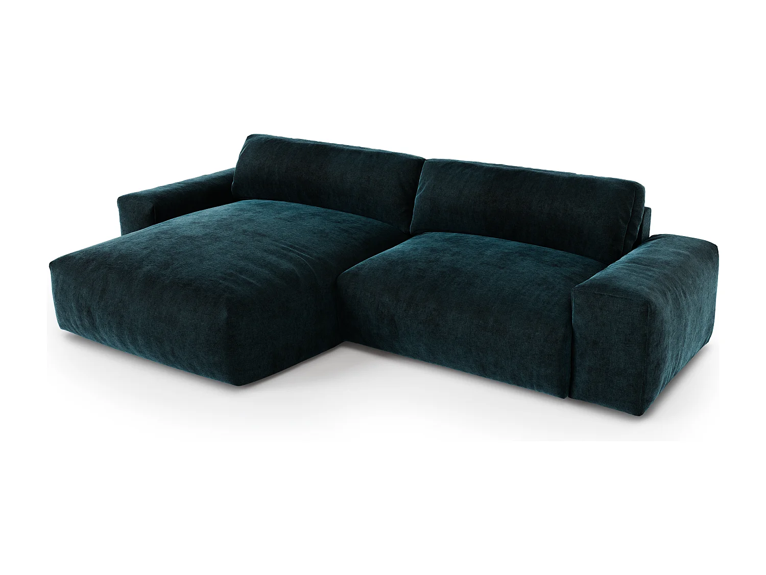 Canapé angle gauche 4 places BLISS en velours bleu paon