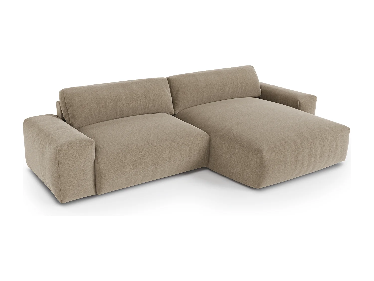 Canapé angle droit 4 places tissu tramé toucher doux taupe 310cm BLISS