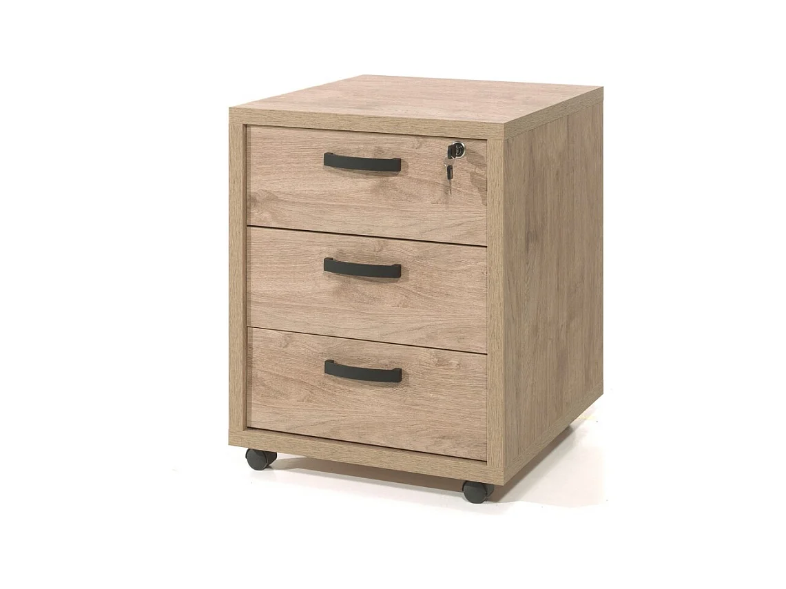 Opbergkast voor bureau met 3 lades in gouden eikenkleur, collectie DEPÉ