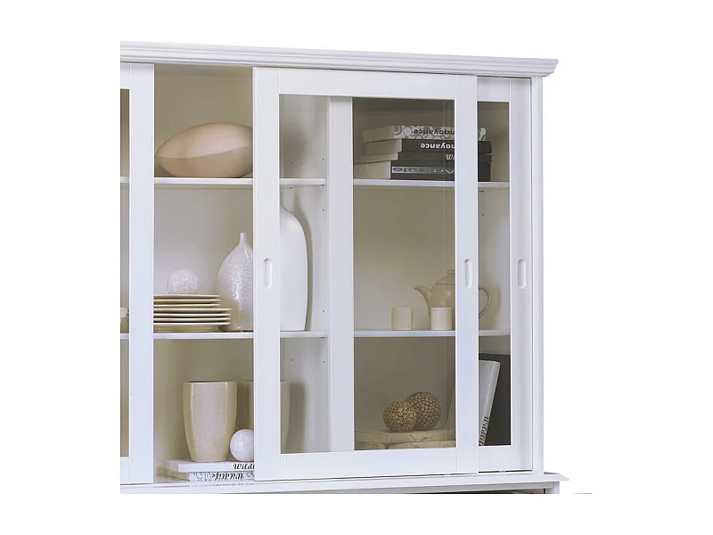 Vaisselier Blanc 6 Portes Coulissantes 3 Tiroirs 10 Niches L 178.6 H 199 P 42.3 cm