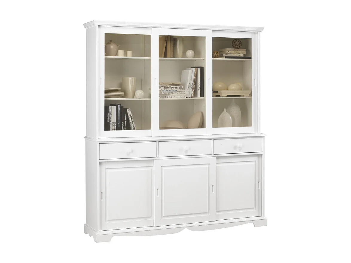 Vaisselier Blanc 6 Portes Coulissantes 3 Tiroirs 10 Niches L 178.6 H 199 P 42.3 cm