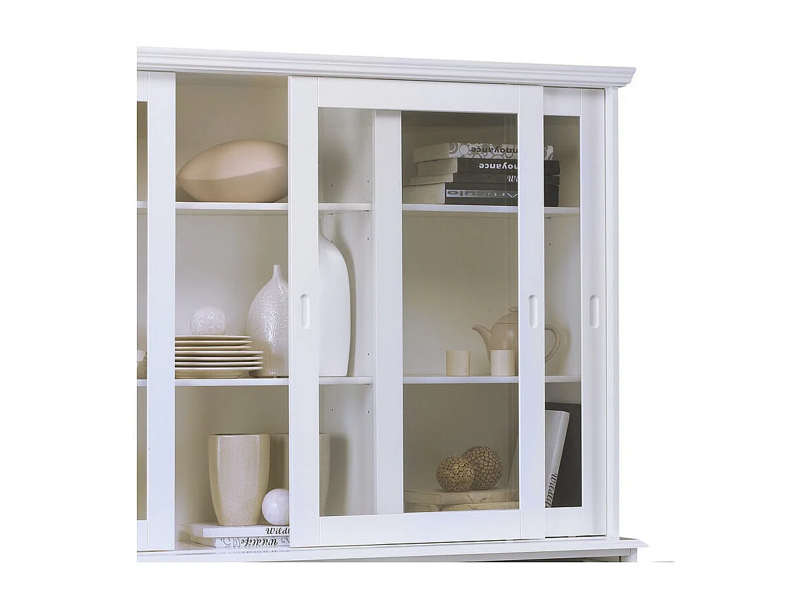 Vaisselier Blanc 6 Portes Coulissantes 3 Tiroirs 10 Niches L 178.6 H 199 P 42.3 cm