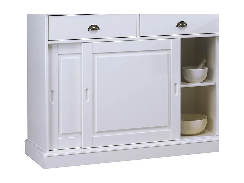 Vaisselier Blanc 6 Portes Coulissantes 3 Tiroirs 10 Niches L 178.6 H 199 P 42.3 cm