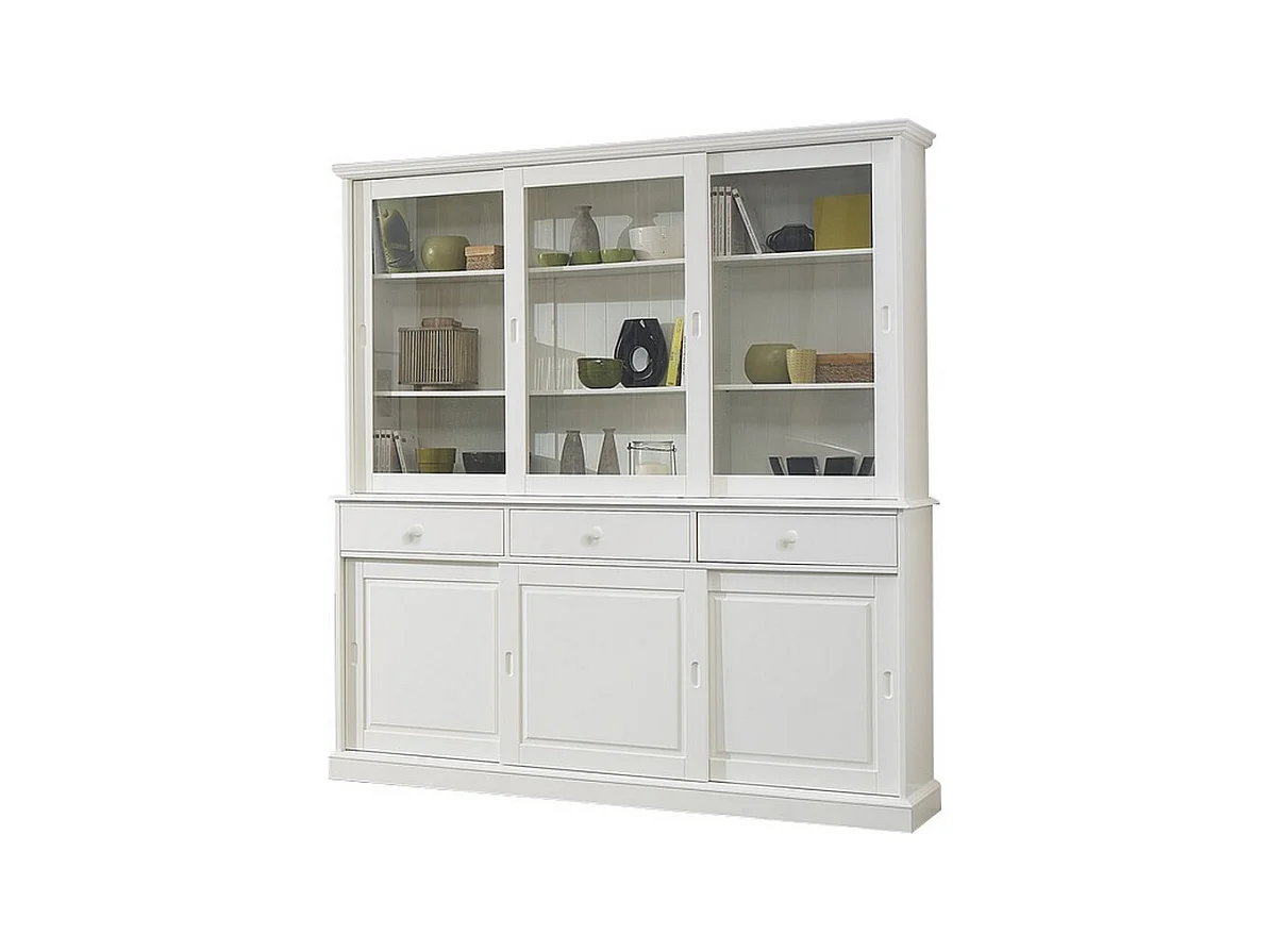 Vaisselier Blanc 6 Portes Coulissantes 3 Tiroirs 10 Niches L 178.6 H 199 P 42.3 cm