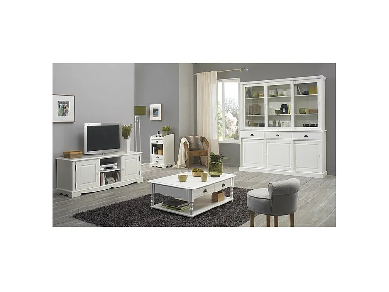 Vaisselier Blanc 6 Portes Coulissantes 3 Tiroirs 10 Niches L 178.6 H 199 P 42.3 cm