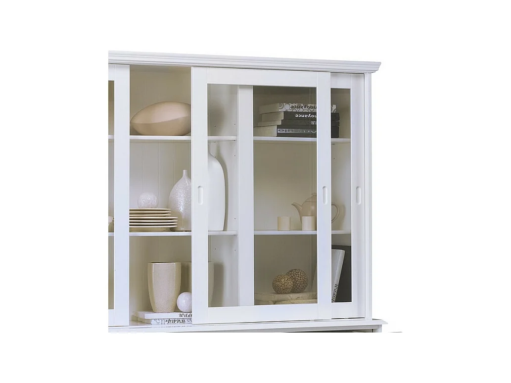 Vaisselier Blanc 6 Portes Coulissantes 3 Tiroirs 10 Niches L 178.6 H 199 P 42.3 cm