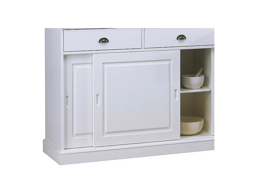 Vaisselier Blanc 6 Portes Coulissantes 3 Tiroirs 10 Niches L 178.6 H 199 P 42.3 cm