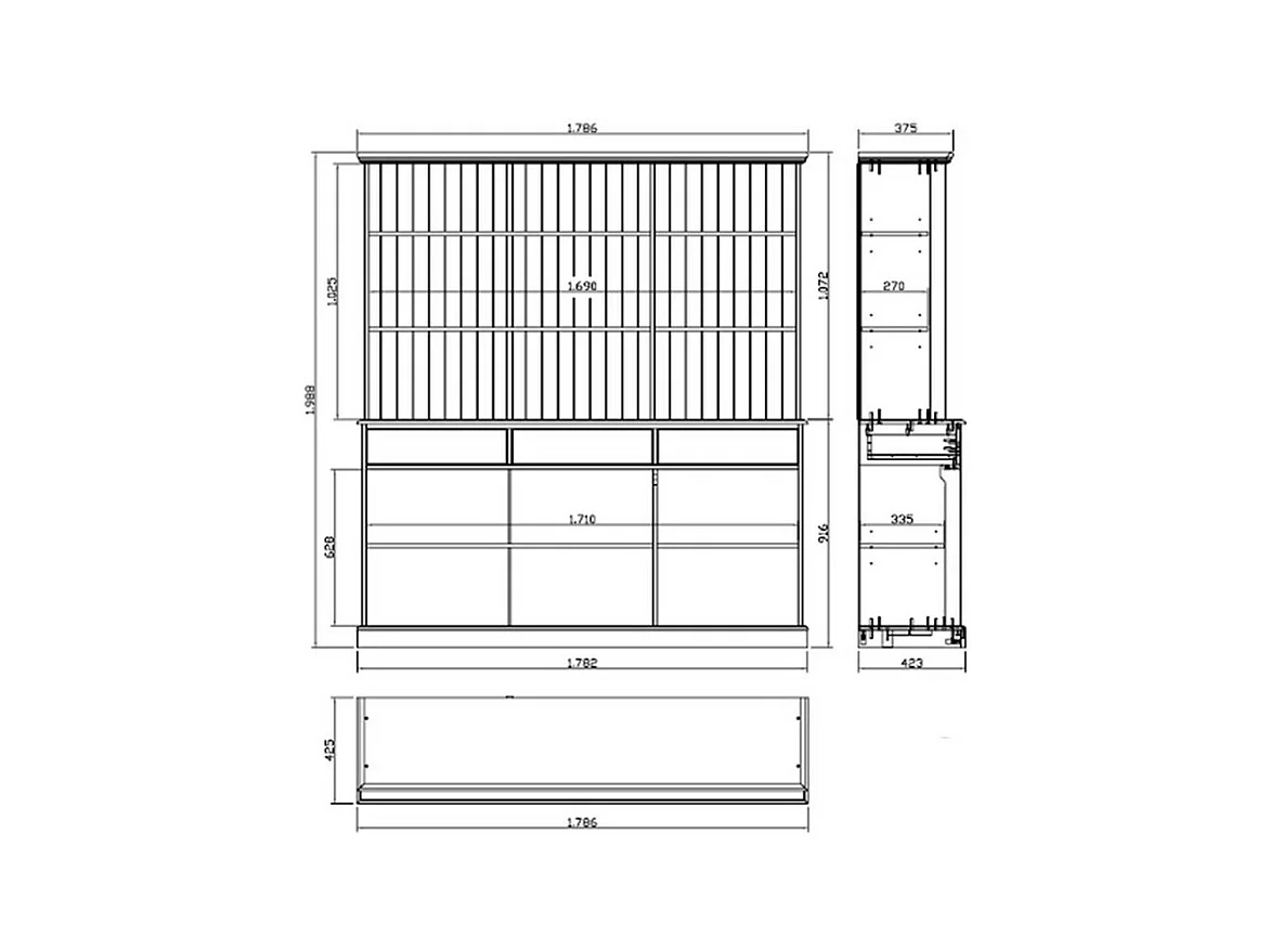 Vaisselier Blanc 6 Portes Coulissantes 3 Tiroirs 10 Niches L 178.6 H 199 P 42.3 cm