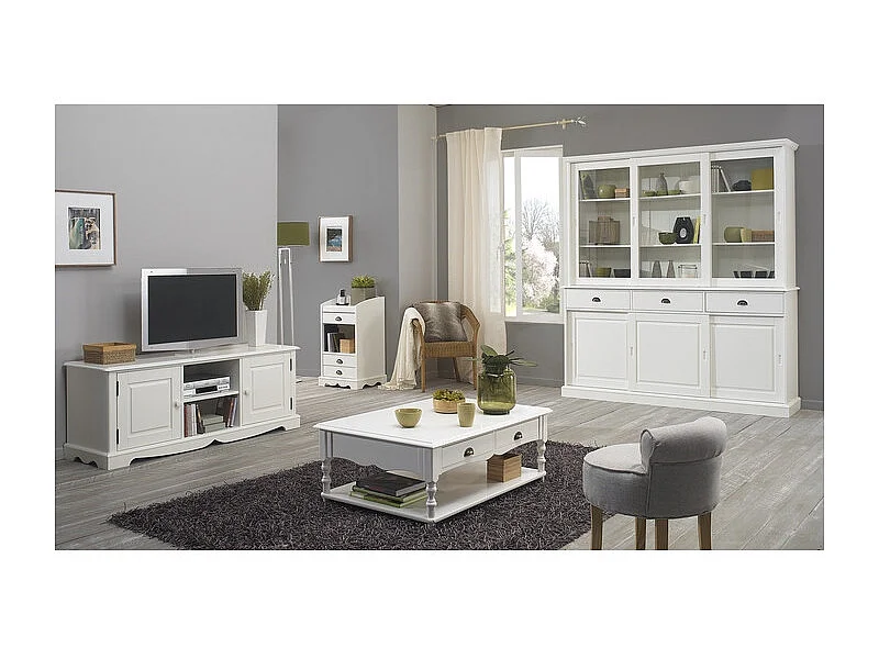 Vaisselier Blanc 6 Portes Coulissantes 3 Tiroirs 10 Niches L 178.6 H 199 P 42.3 cm