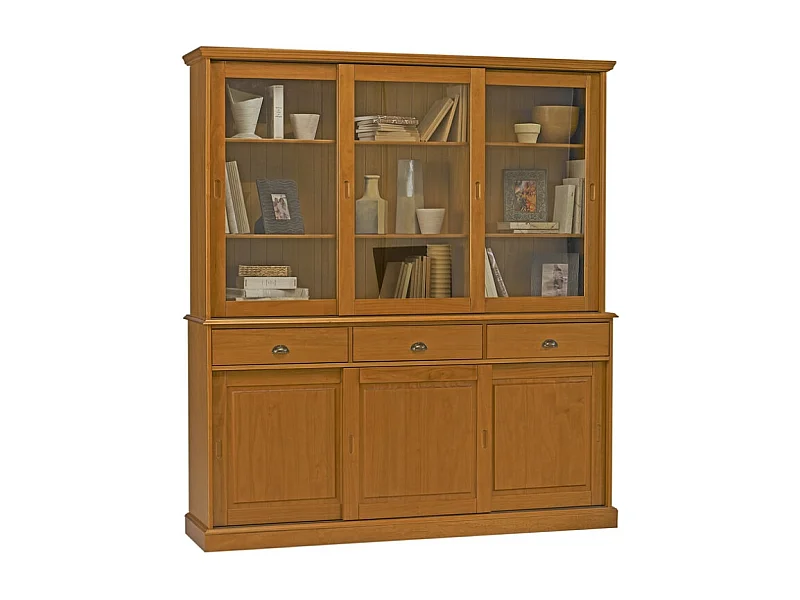 Vaisselier Pin Miel 6 Portes Coulissantes 10 Niches L 178.6 H 199 P 42.3 cm