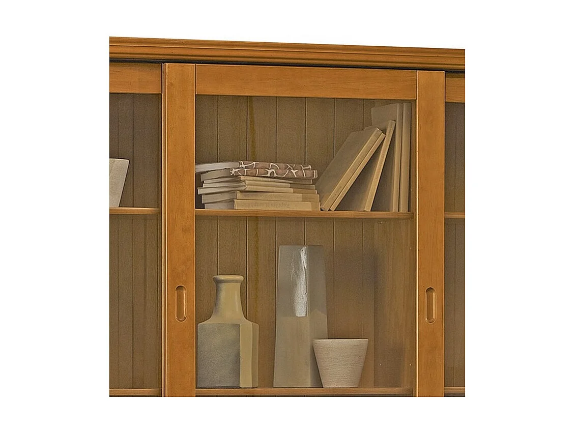 Vaisselier Pin Miel 6 Portes Coulissantes 10 Niches L 178.6 H 199 P 42.3 cm