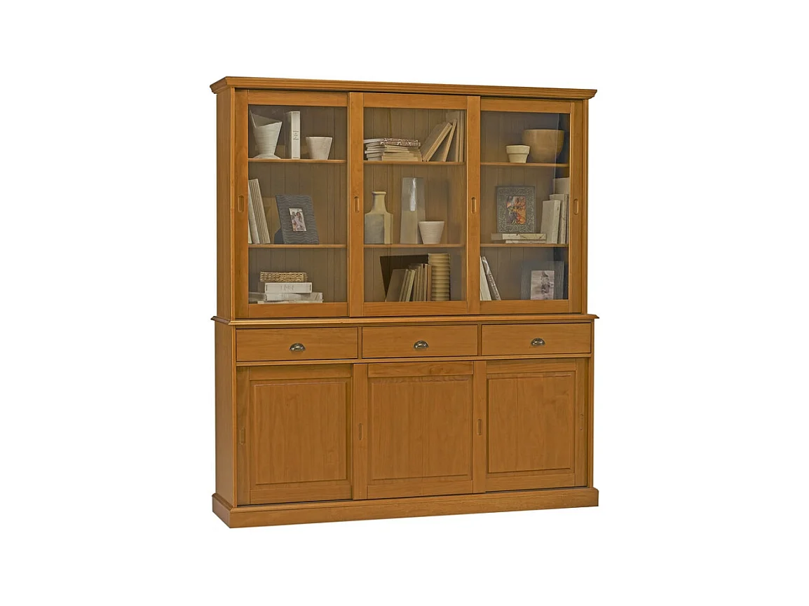 Vaisselier Pin Miel 6 Portes Coulissantes 10 Niches L 178.6 H 199 P 42.3 cm