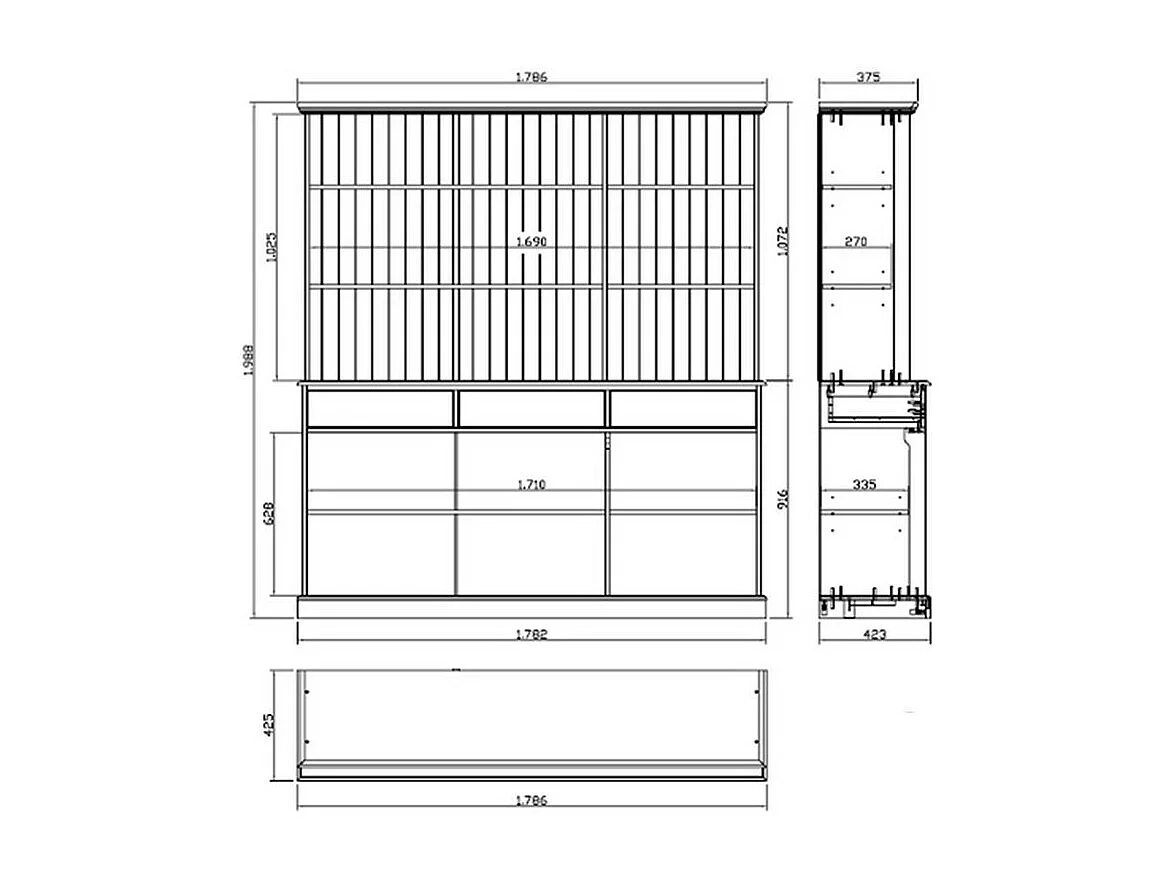 Vaisselier Pin Miel 6 Portes Coulissantes 10 Niches L 178.6 H 199 P 42.3 cm