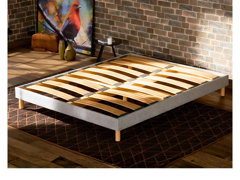Sommier à Latte 140x190 cm - Bois Épicéa Structure Solides et Durable Haute Qualité - Gris Clair - Silencieux, Confortable et Résistant - Douce Lune
