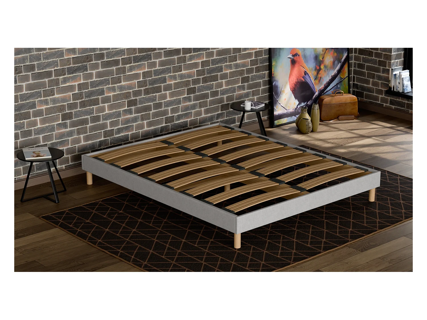 Sommier à Latte 90x190 cm - Bois Épicéa Structure Solides et Durable Haute Qualité - Gris Clair - Silencieux - Résistant - Primoto Douce Lune