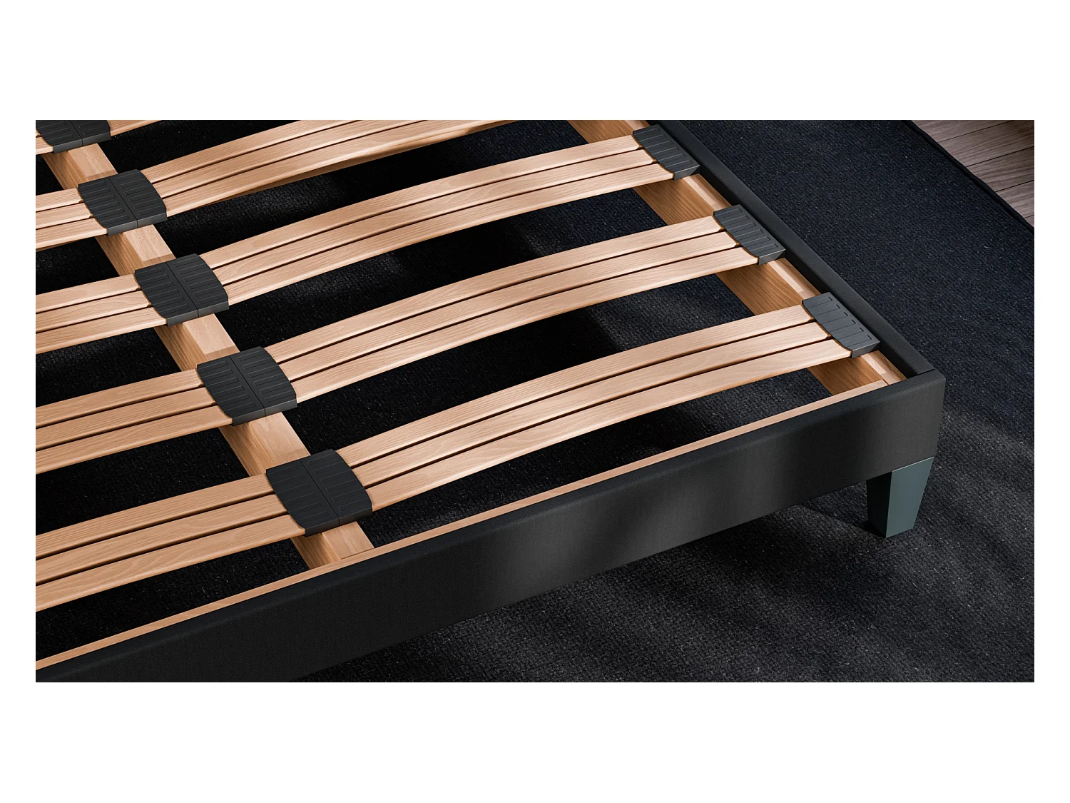 Somier de láminas 140x190 cm - Estructura duradera de madera de abeto - Negro - Cómodo Douce Lune®