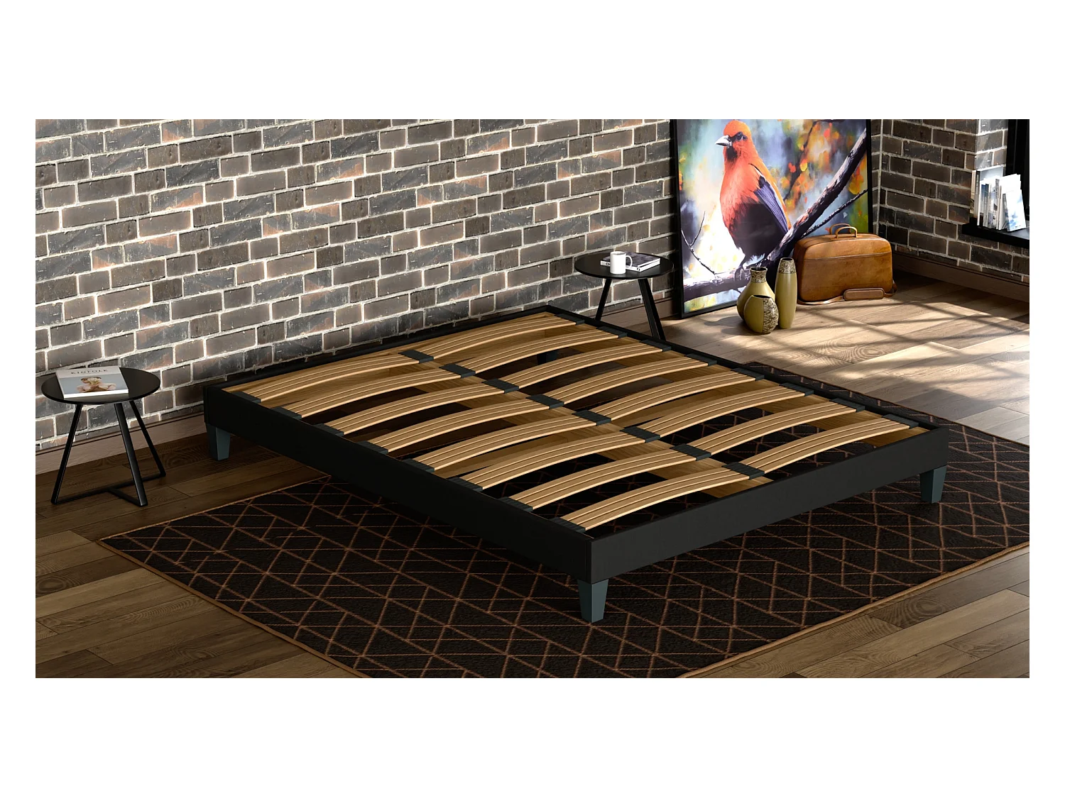 Sommier à Latte 160x200 cm - Bois Épicéa Structure Durable Robuste de Haute Qualité - Noir - Silencieux, Confortable et Résistant - Douce Lune