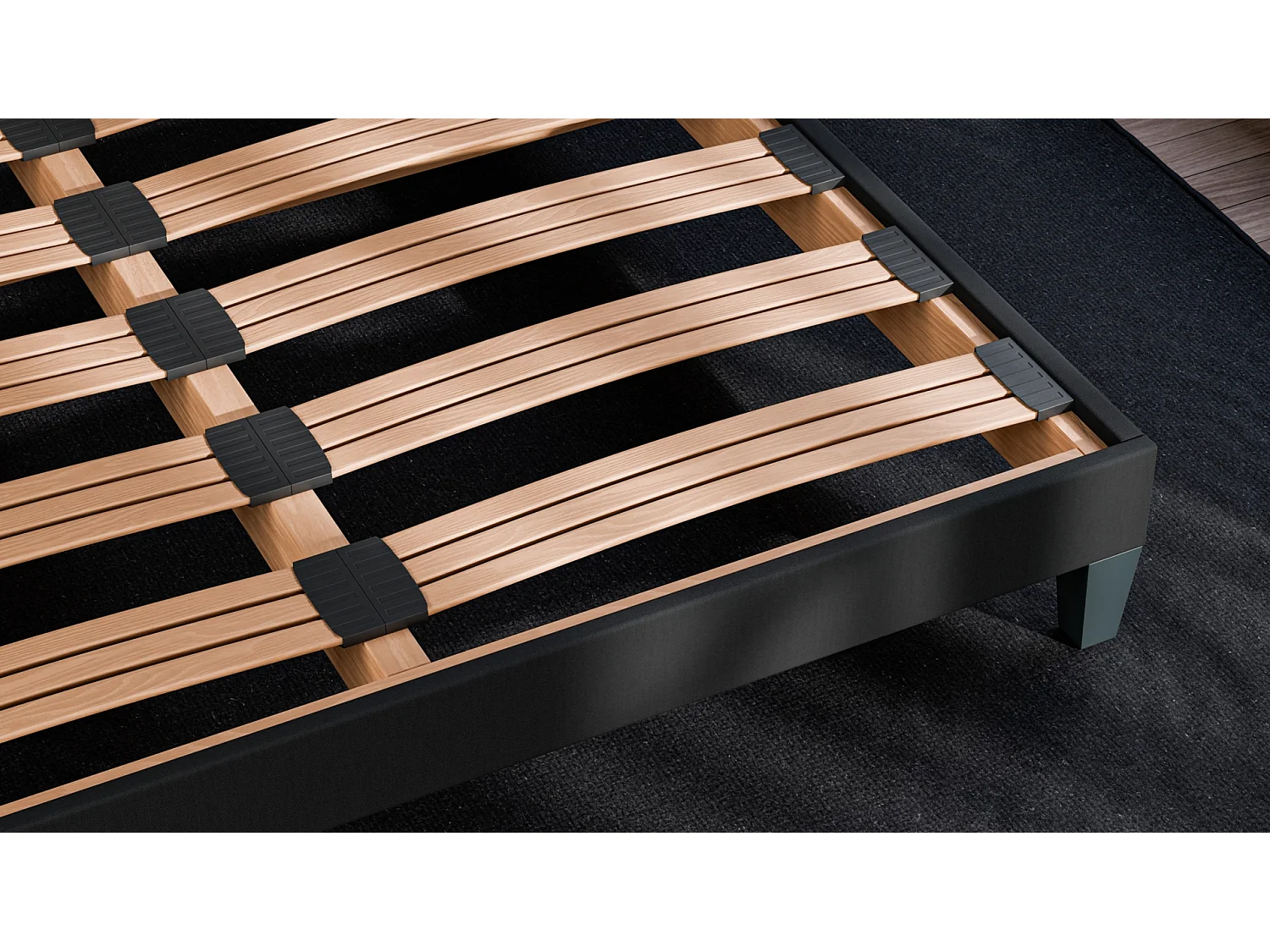 Sommier à Latte 160x200 cm - Bois Épicéa Structure Durable Robuste de Haute Qualité - Noir - Silencieux, Confortable et Résistant - Douce Lune