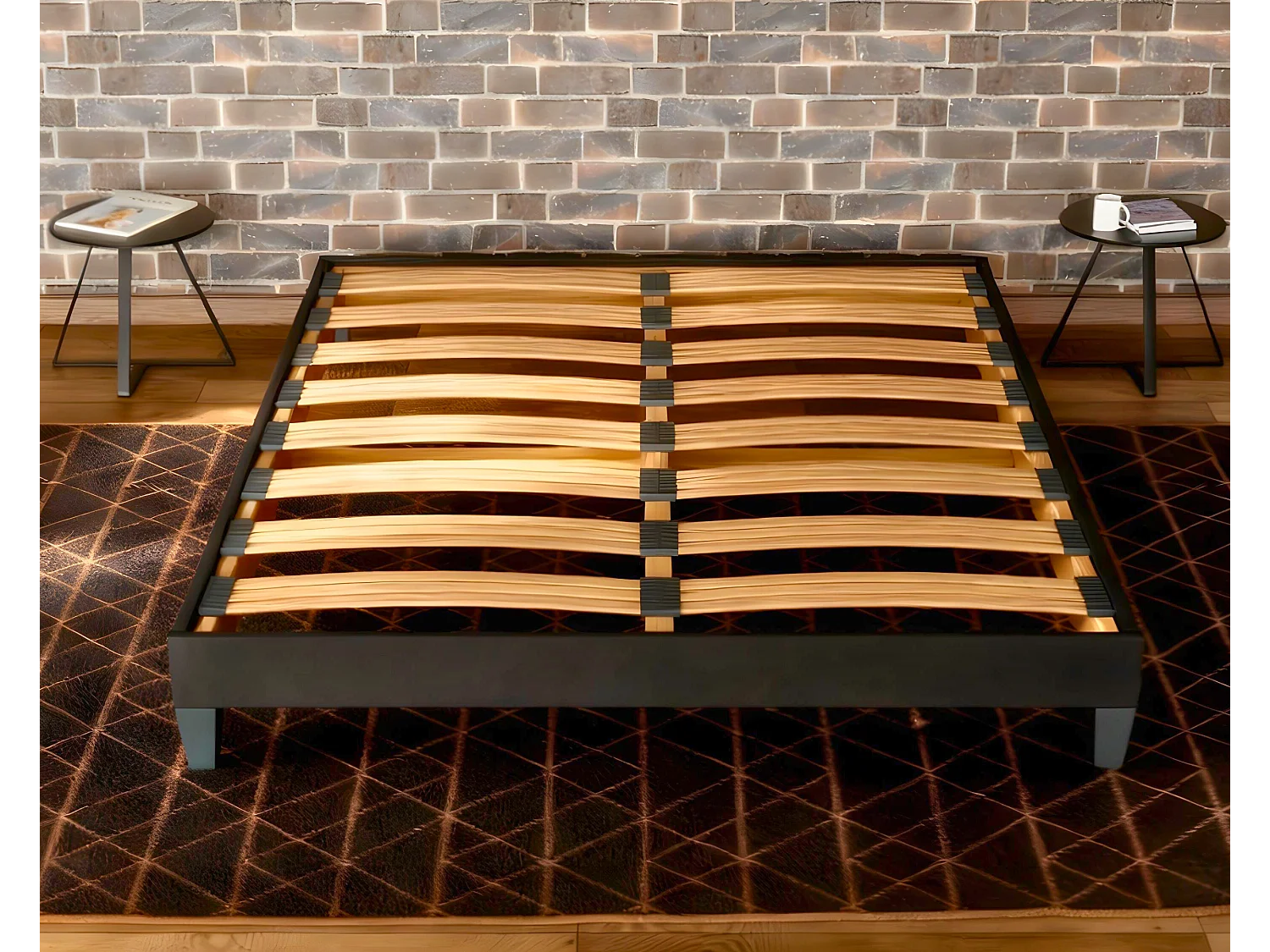 Sommier à Latte 90x200 cm - Bois Épicéa Structure Solides Robuste Haute Qualité - Noir - Silencieux, Confortable et Résistant - Douce Lune