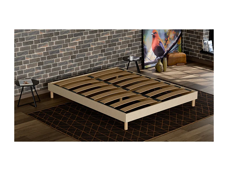 Sommier à Latte 140x190 cm - Bois Épicéa Structure Durable Solides Qualité - Beige - Silencieux, Confortable et Résistant - Primo Douce Lune